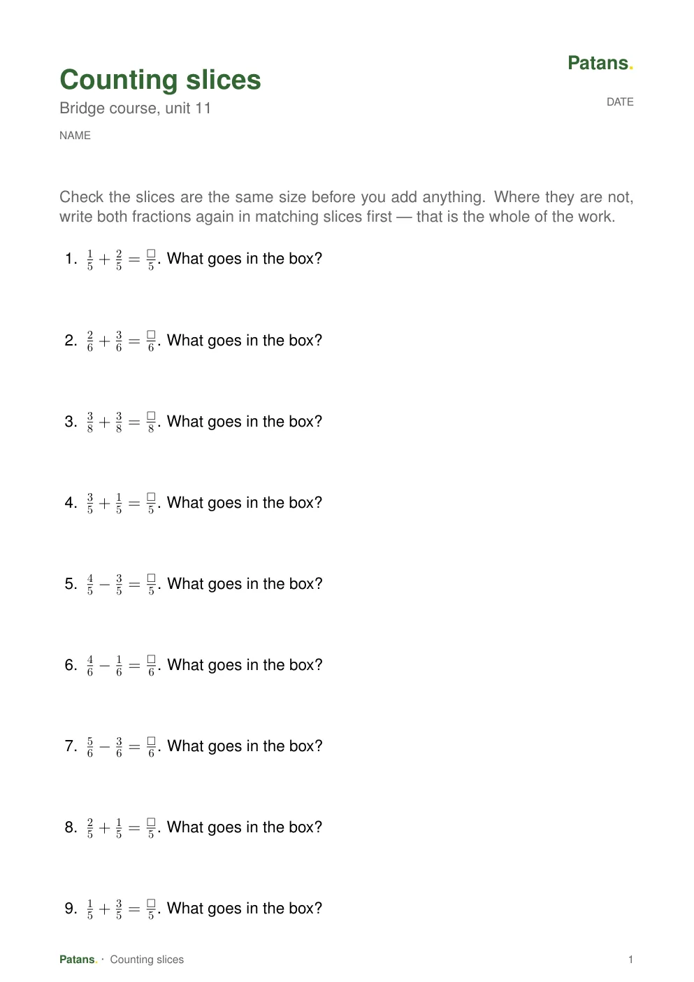 Counting slices, page 1