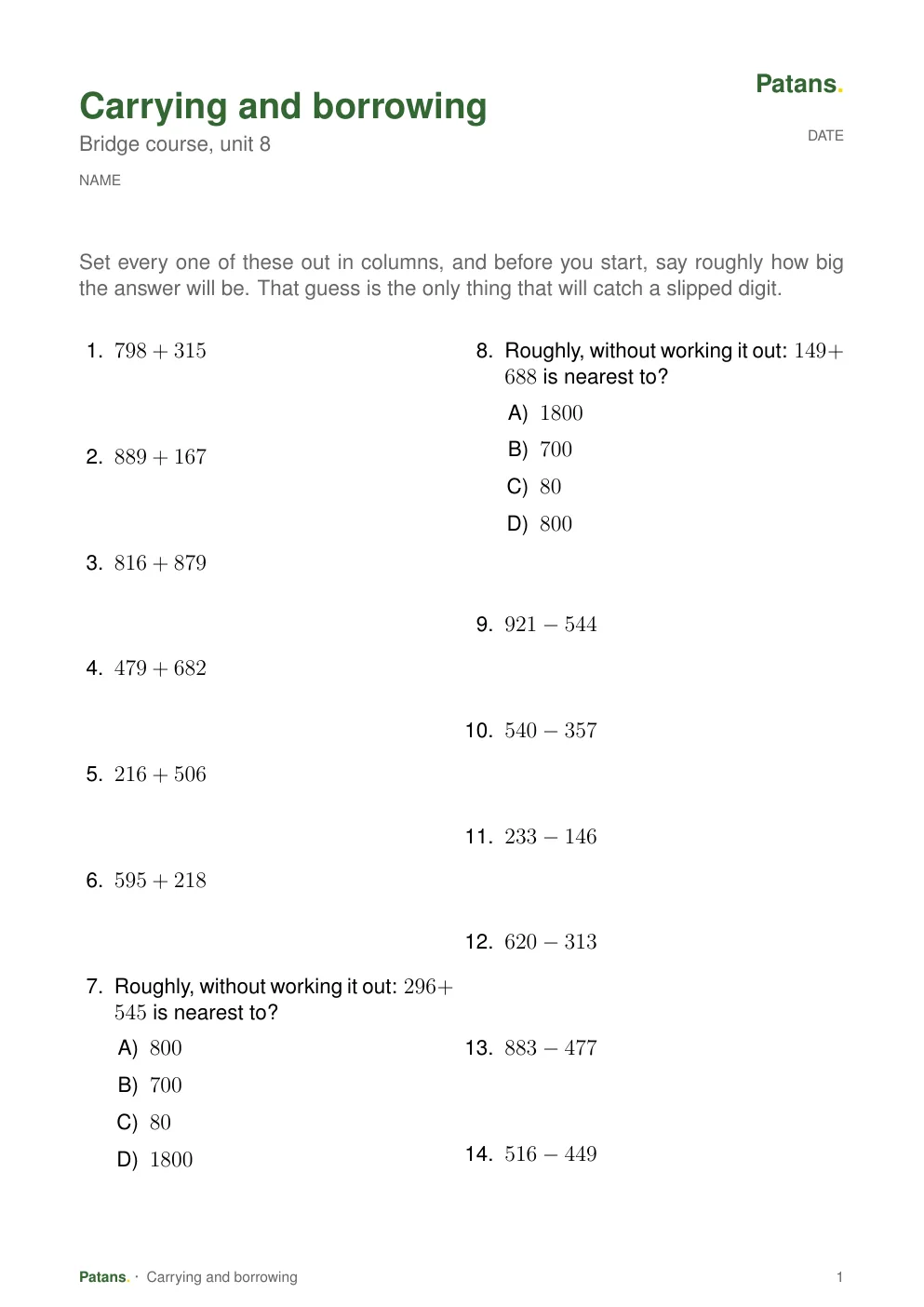 Carrying and borrowing, page 1