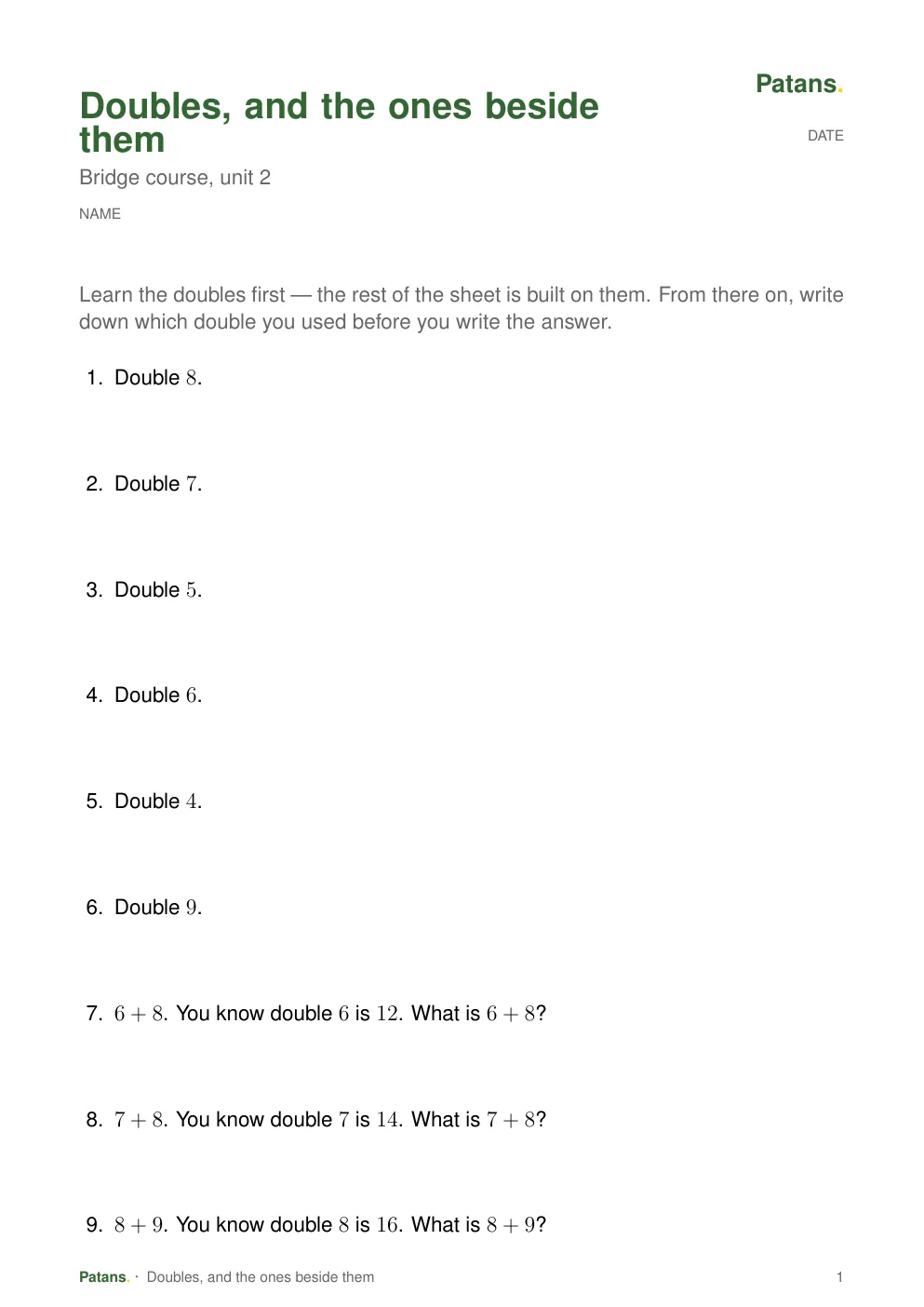 Doubles, and the ones beside them, page 1