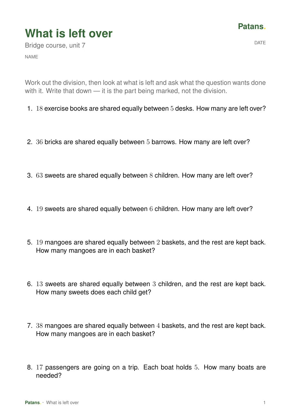What is left over, page 1