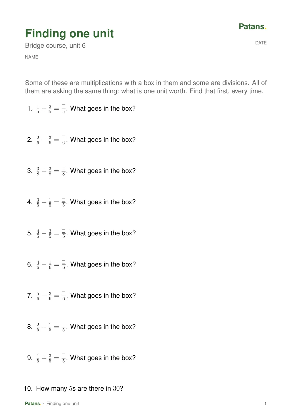 One box, and what it is worth, page 1