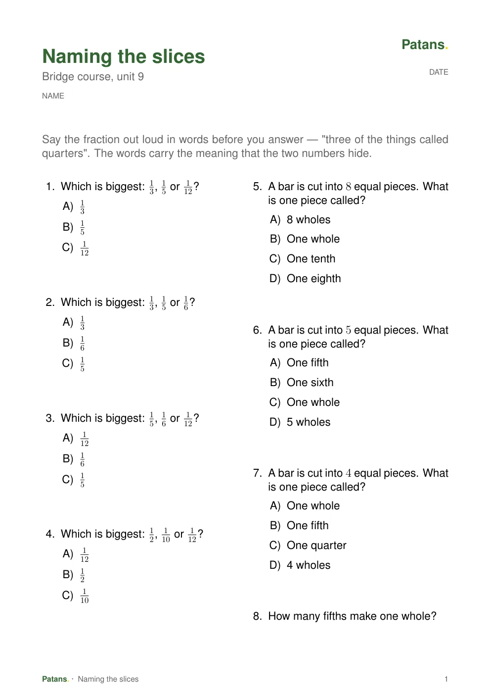 One of the equal parts, page 1